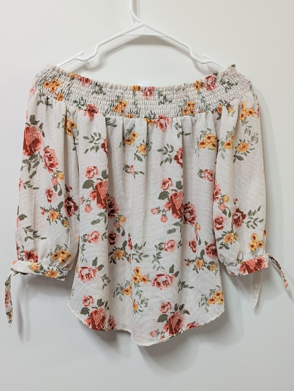 Rue 21 White Coral Yellow Floral Off Shoulder Blouse Size Medium